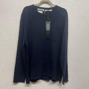 NWT River Stone Navy Long Sleeves CrewNeck Sweater Pullover Front Pocket Men XL
